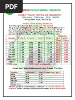 Screen Printing Price Chart