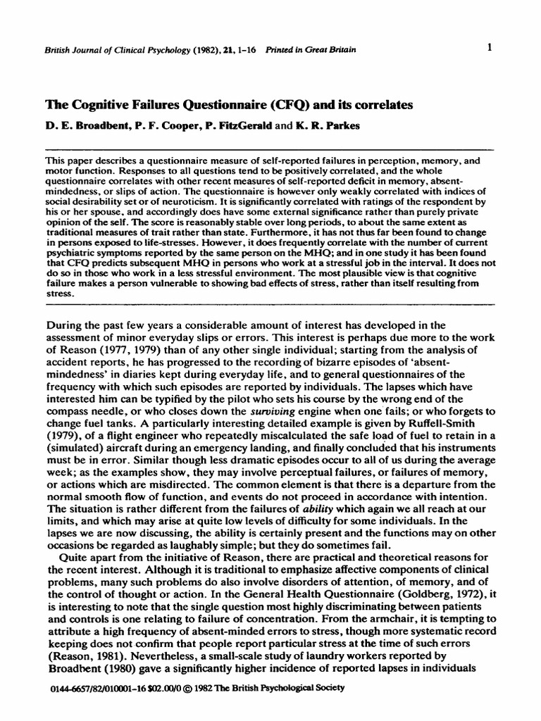 CFQ and Its Correlates | PDF | Memory | Recall (Memory)