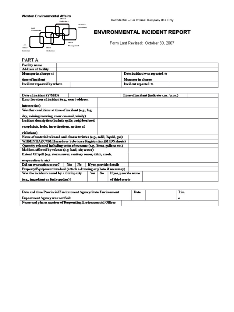 Form Environmental Incident Report Waste Pollution