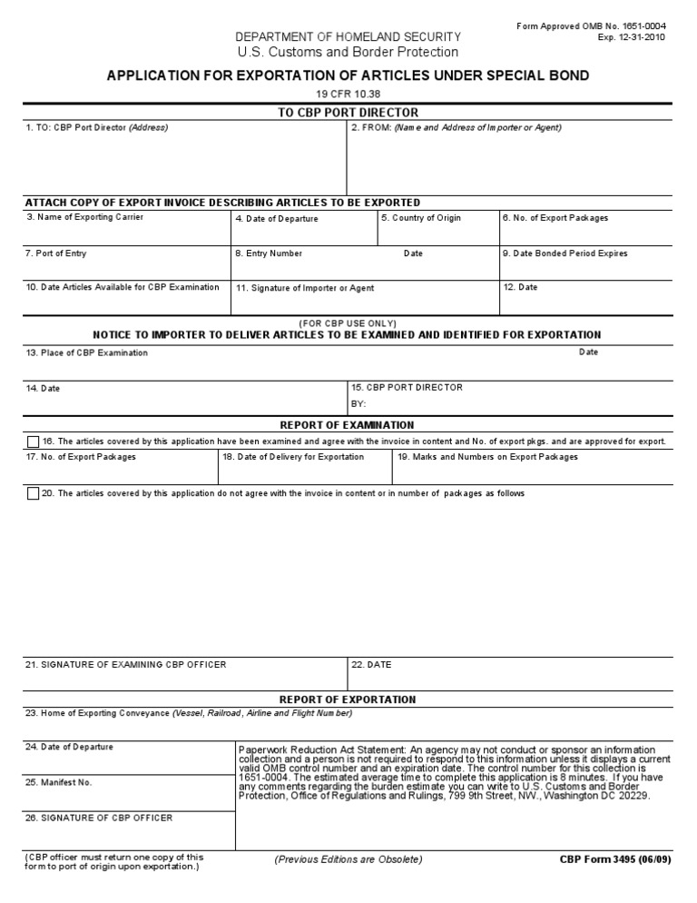 u-s-customs-form-cbp-form-3495-application-for-exportation-of-articles-under-special-bond-pdf-u-s-customs-and-border-protection-federal-government-of-the-united-states