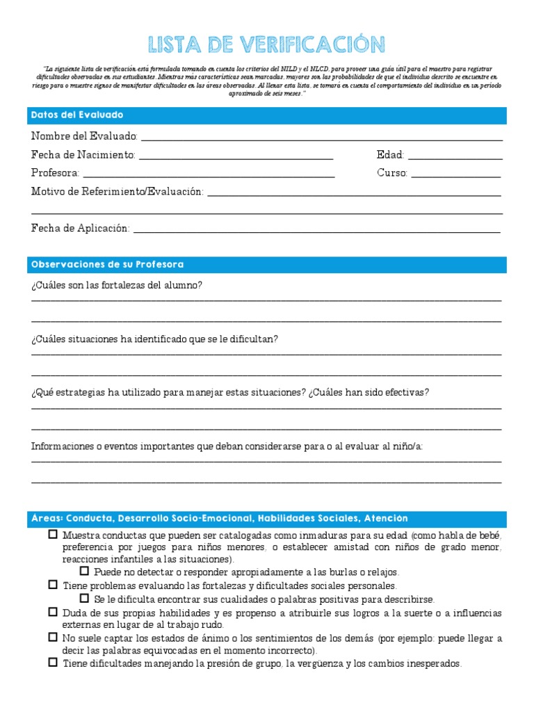 Lista De Verificación Datos del Evaluado