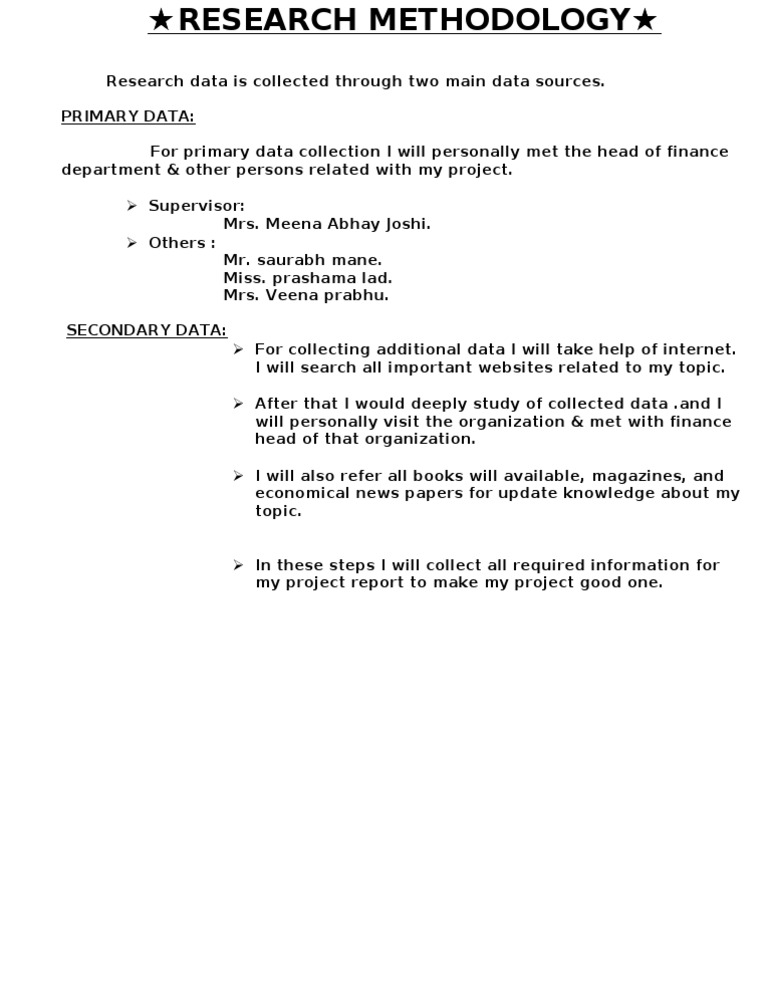 Research Methodology for Project Report | PDF