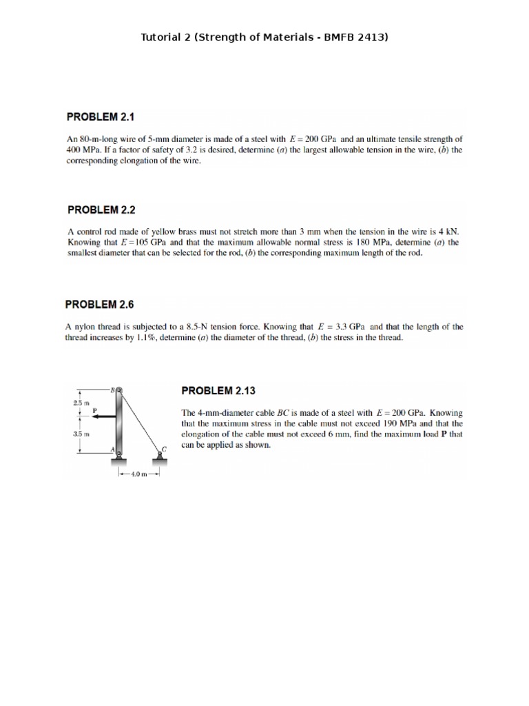 Strength of Materials Tutorial 2 | PDF