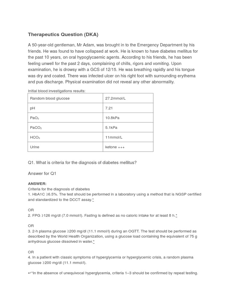 Diabetic Ketoacidosis Case Study | PDF | Hyperglycemia | Diabetes ...