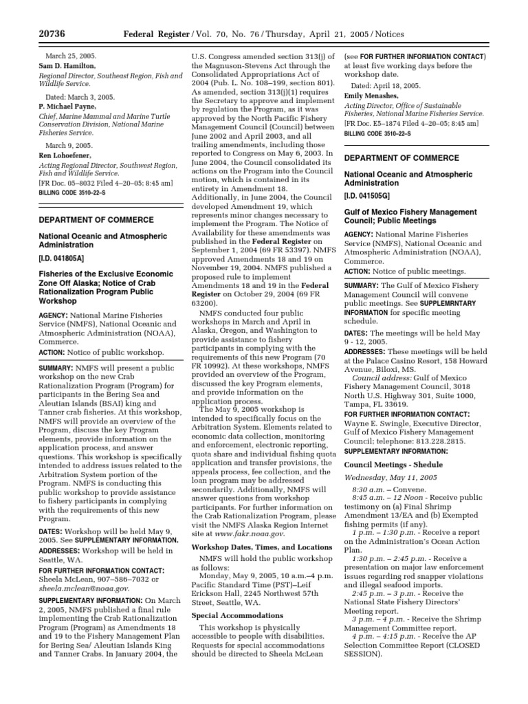 Crab Rationalization Program Workshop | PDF | Government | The United ...