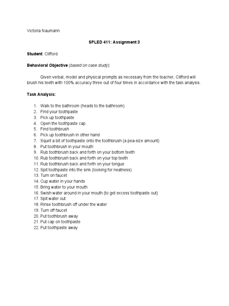 Teeth Brushing Task Analysis for Clifford | PDF | Language Arts ...