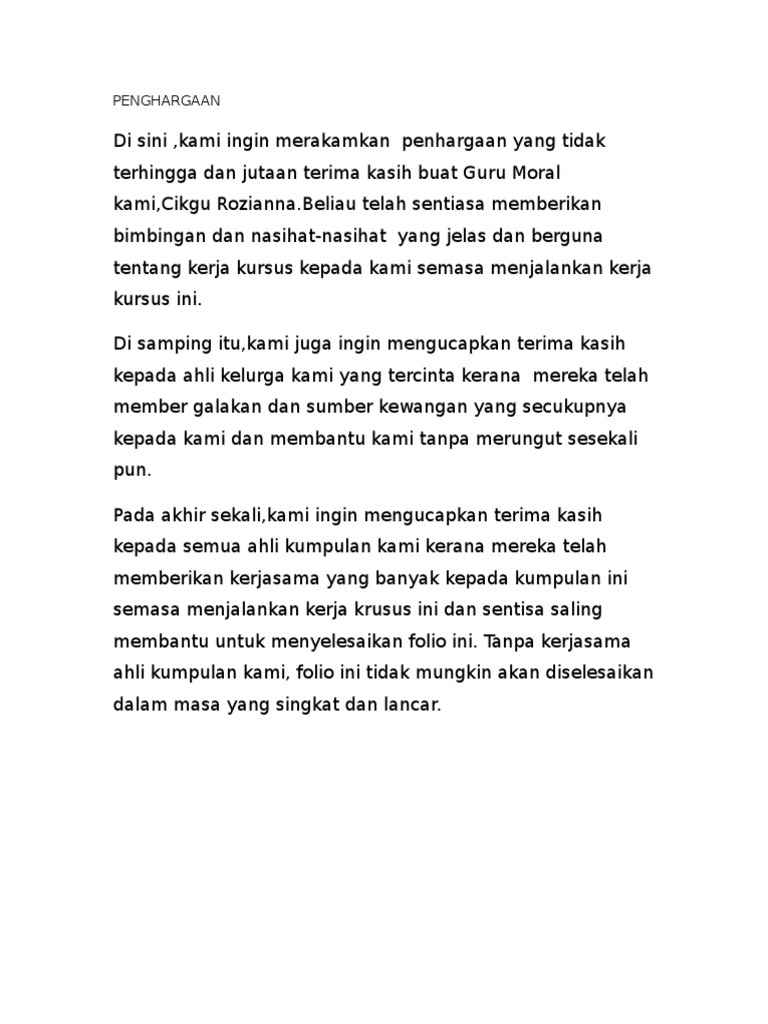 contoh esei kerja kursus pendidikan moral tingkatan 4 2012