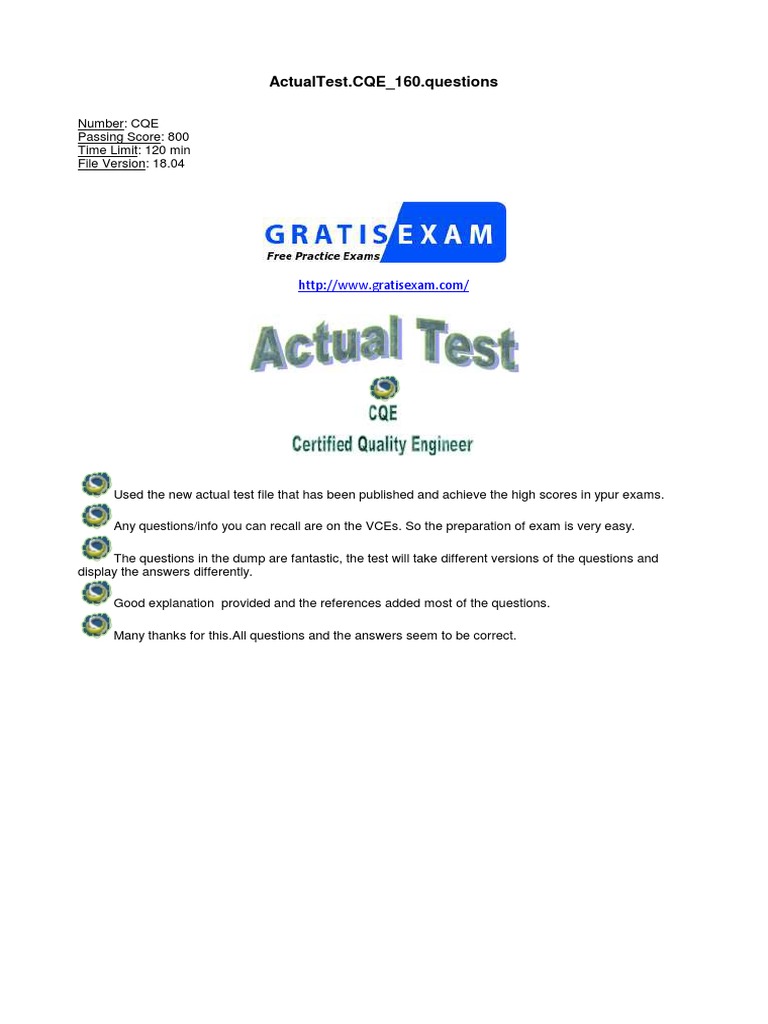 CQE Exam Questions and Passing Score | PDF | Standard Deviation ...