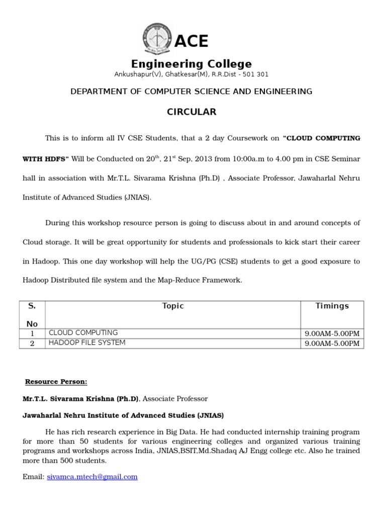 Cloud Computing Workshop for CSE Students | PDF