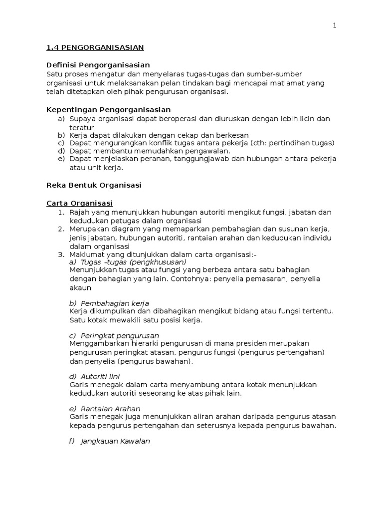 Pengajian Perniagaan Penggal 2 Bab1 4 Pengorganisasian Pdf