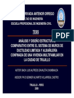 ANÁLISIS Y DISEÑO ESTRUCTURAL Comparativo Entre El Sistema de Muros Ductibilidad Limitada y Albañileria Ci¿Onfinada