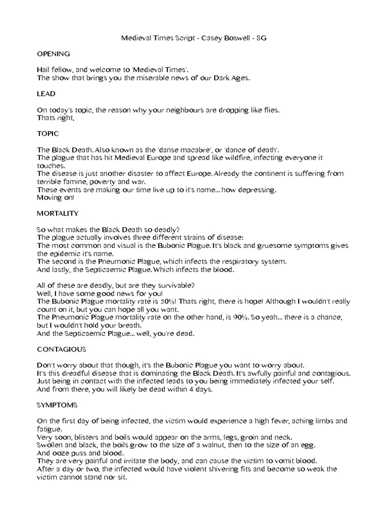 Medieval Times Script | PDF | Black Death | Infection