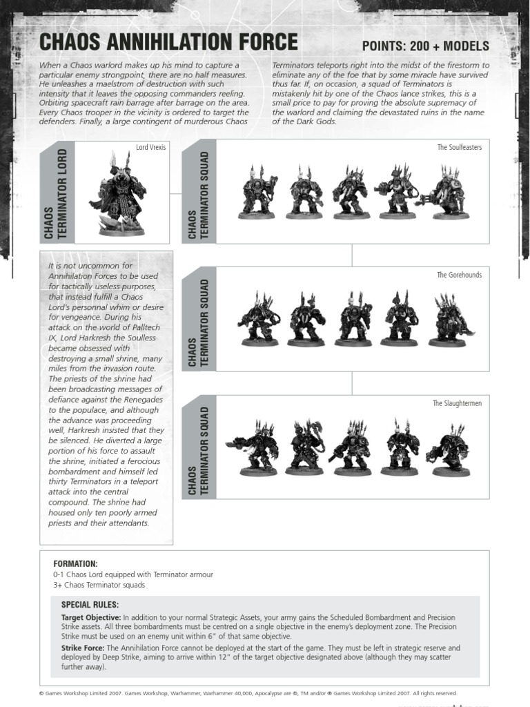 Chaos Space Marines Datasheet Annihilation Force Pdf 2nd Millennium Conflicts Battles