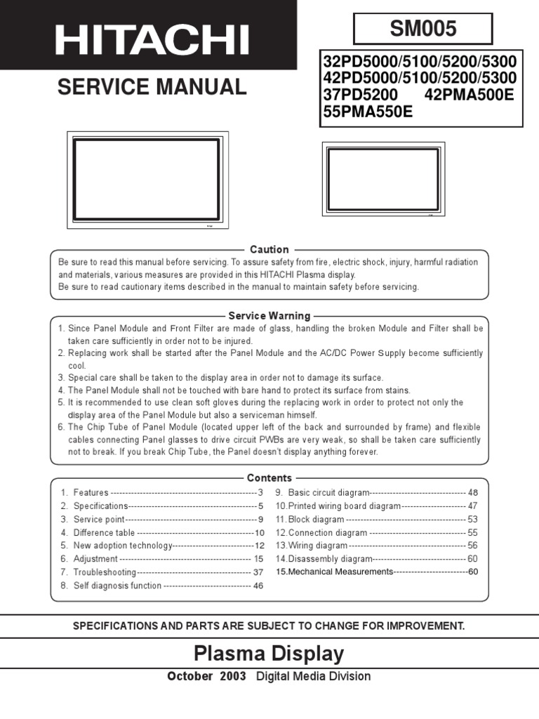 Hitachi PD5000 5200 Series Plasma Service Manual | Solder | Printed