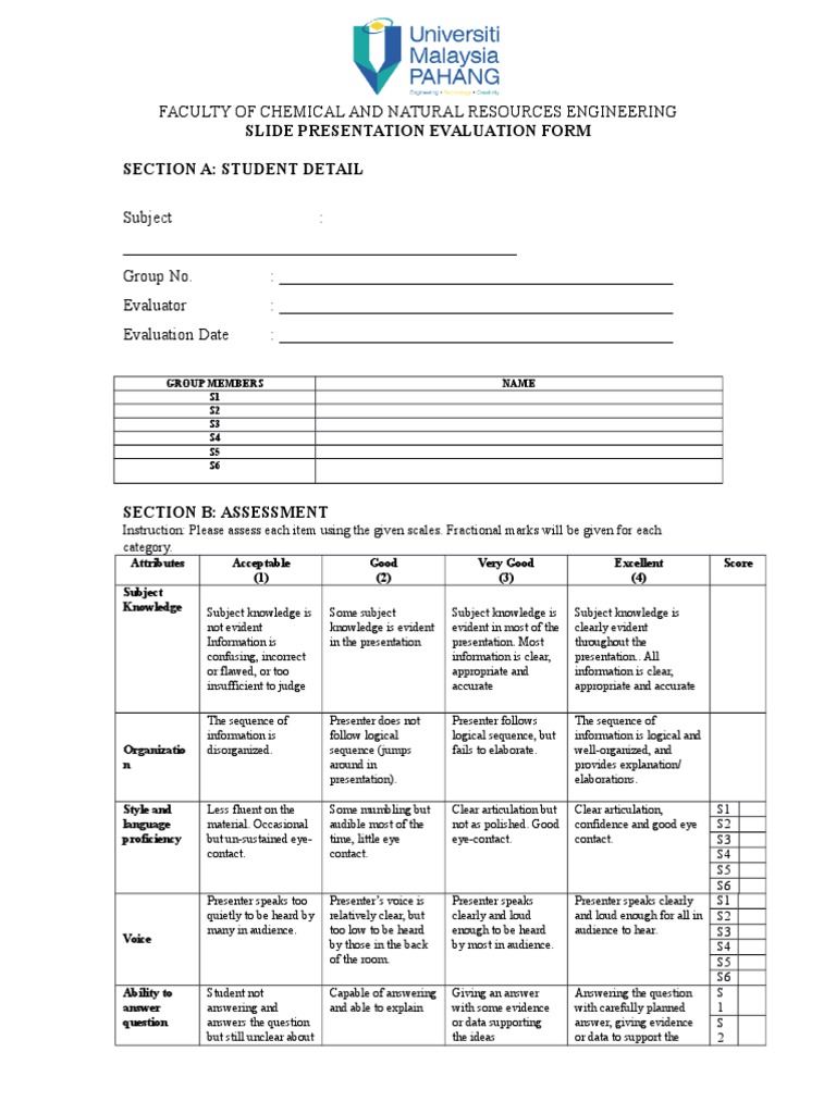 Slide Presentation Evaluation Form  PDF  Cognitive Science With Presentation Evaluation Template