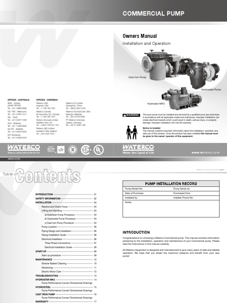 Hydrostar_manual Copy Waterco Commercial Pump | Pump | Electrical Wiring