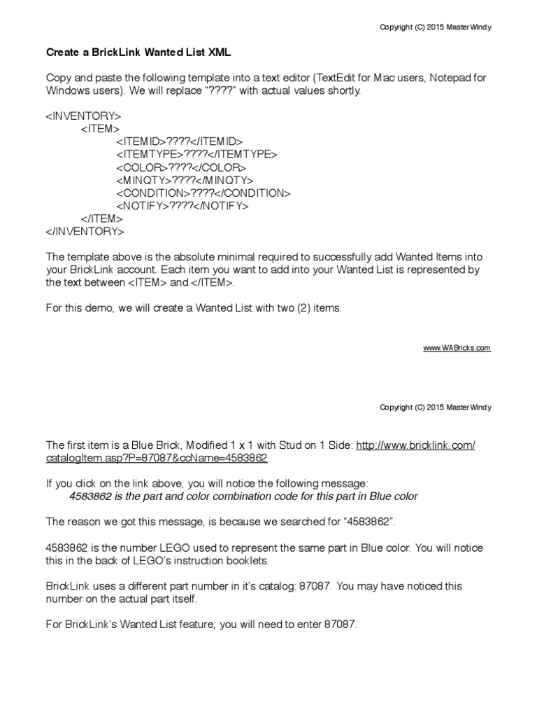 BrickLink Wanted List PDF Color Software