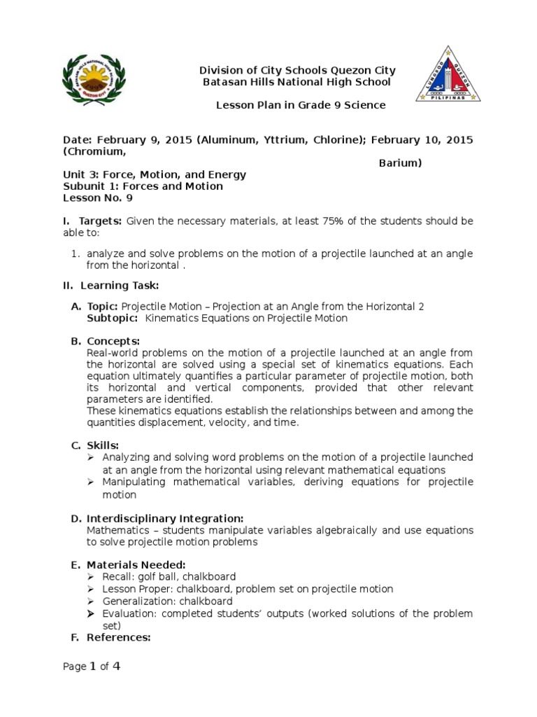 Projectile motion lesson plan