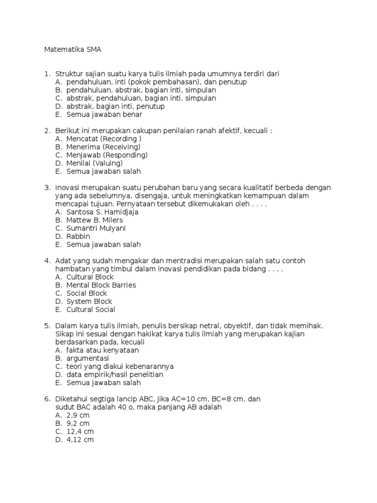 Soal Ukg Matematika Smk 2015 Dan Kunci Jawaban Guru Galeri