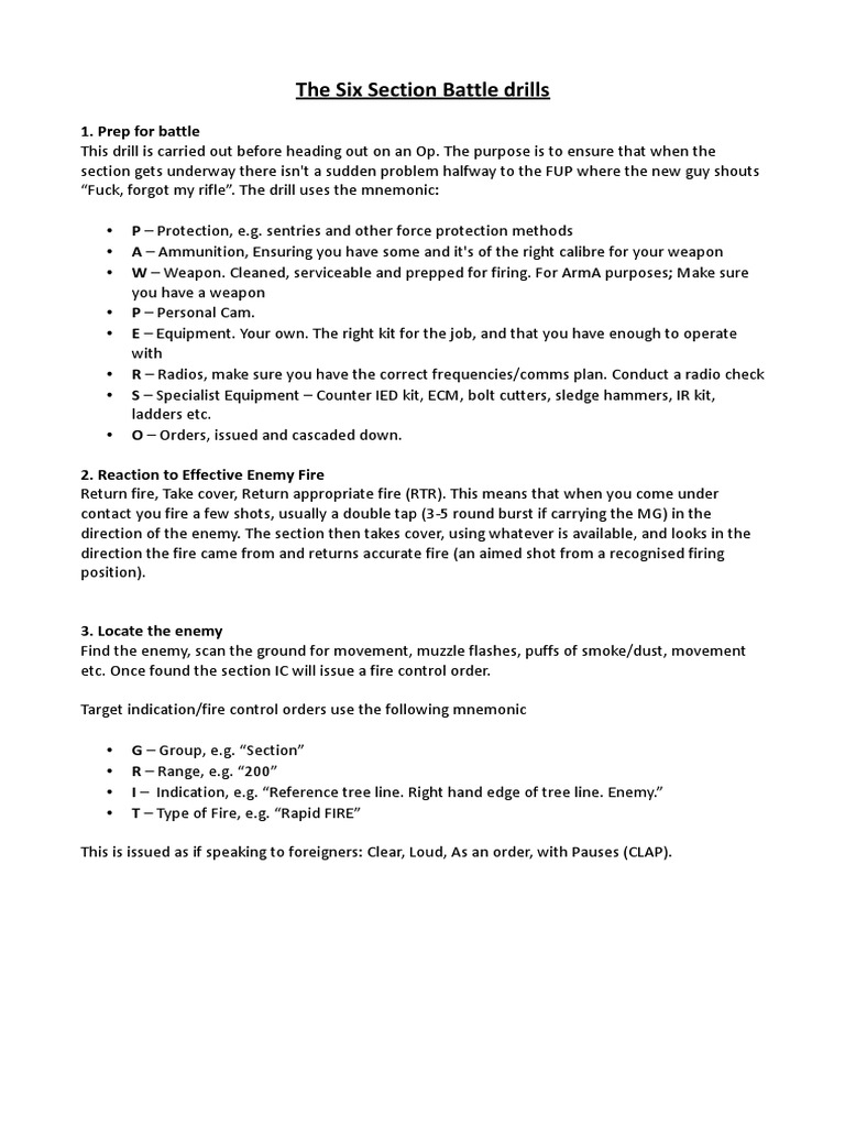 Six Section Battle Drills PDF Ammunition Military Science