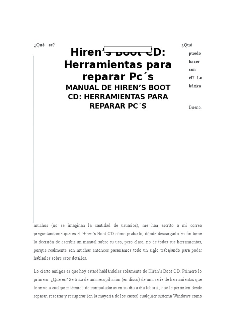 Qué Es Hiren's Boot CD | PDF | Registro de Windows | Software antivirus