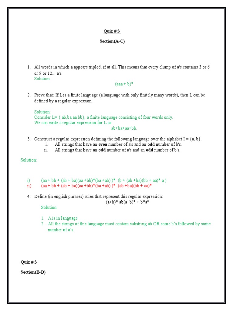 Quiz-3 Solution | PDF | String (Computer Science) | Regular Expression
