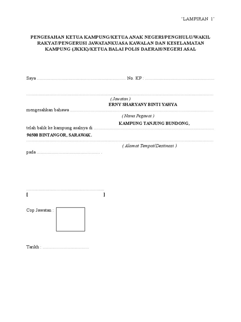 LAMPIRAN 1 - Pengesahan Tarikh Balik KPG - Ketua Kampung  PDF