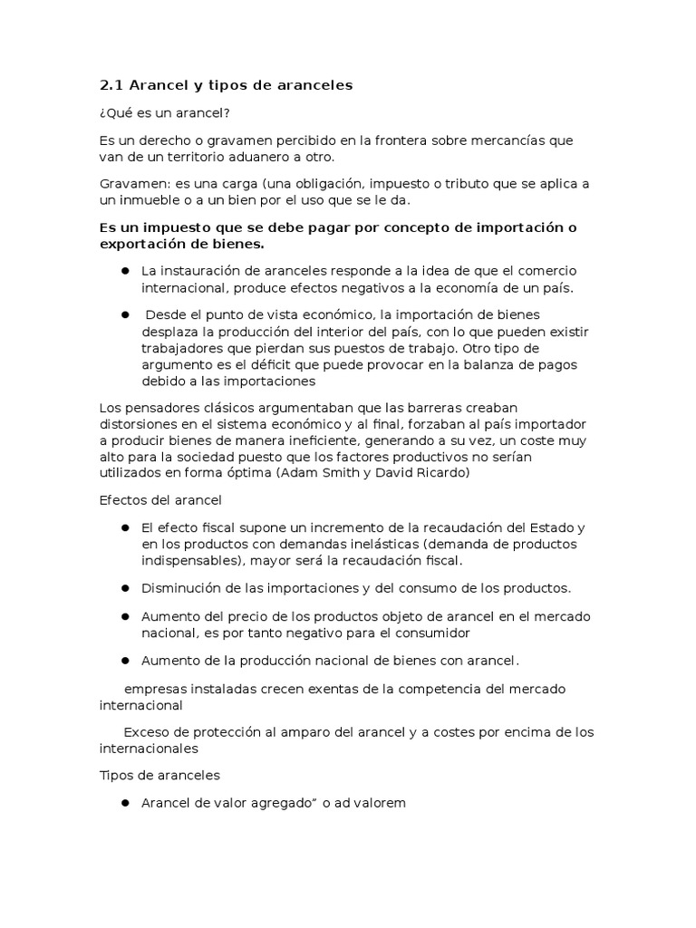 Tipos y Efectos de los Aranceles | PDF | Arancel | Libre comercio