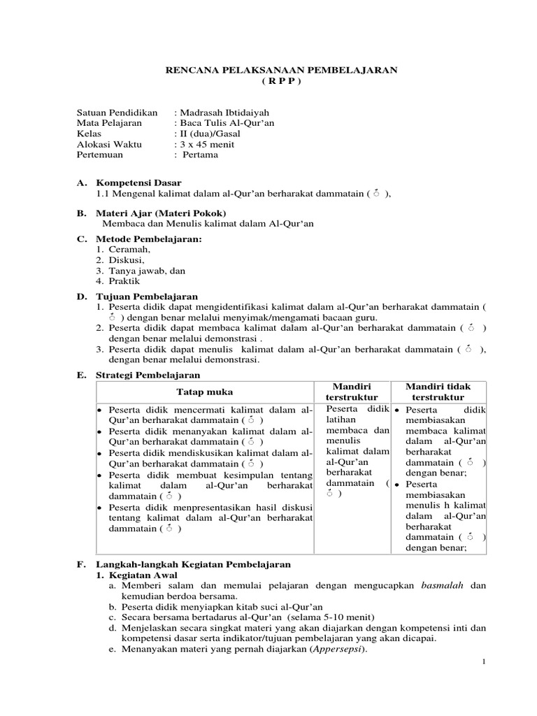 RPP BTQ SD/MI KLS 2 Semester Gasal