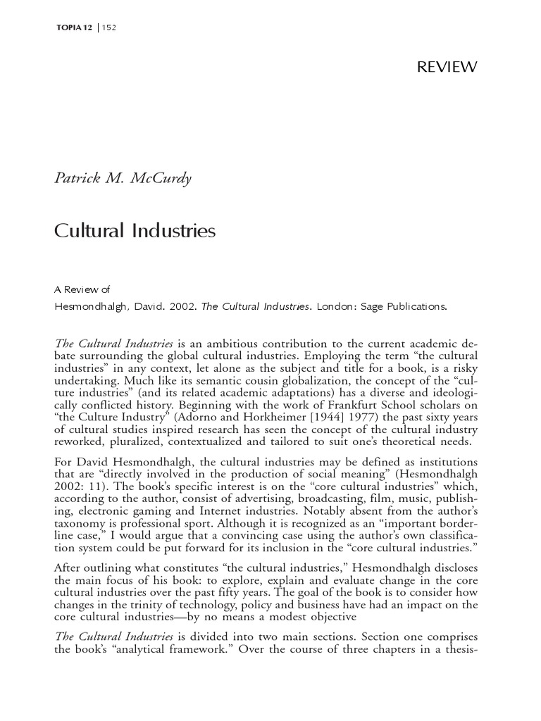 Hesmondhalgh's Cultural Industries Review | PDF | Cultural Studies ...