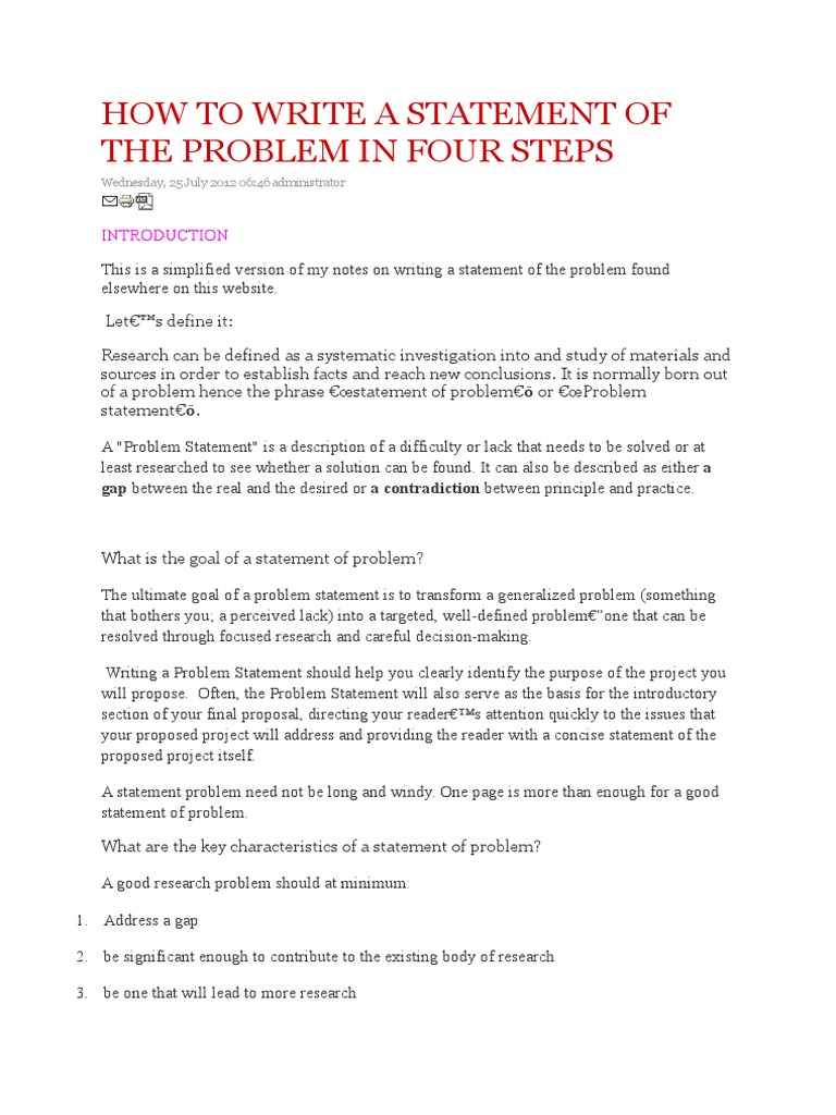 Writing a problem statement for a research paper