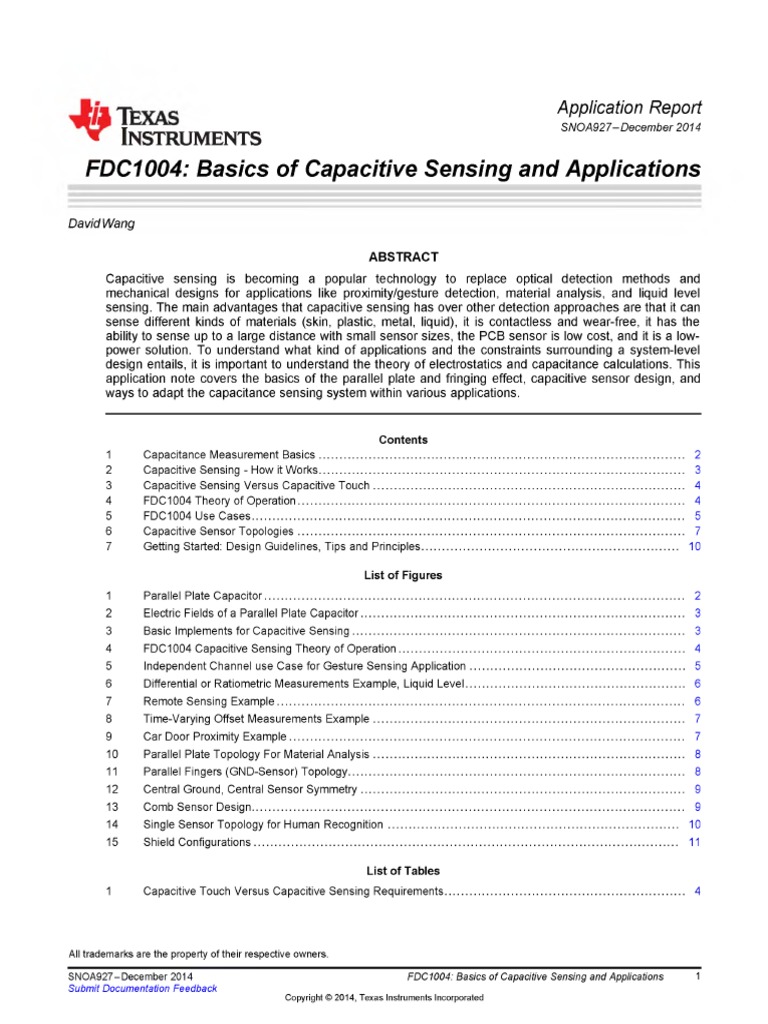 Basics of Capacitive Sensing | PDF | Capacitor | Sensor