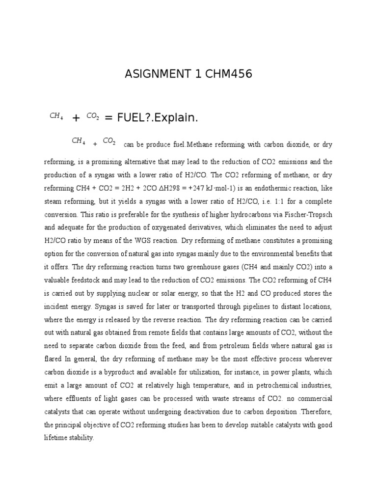 Dry Reforming of Methane for Fuel Production | PDF