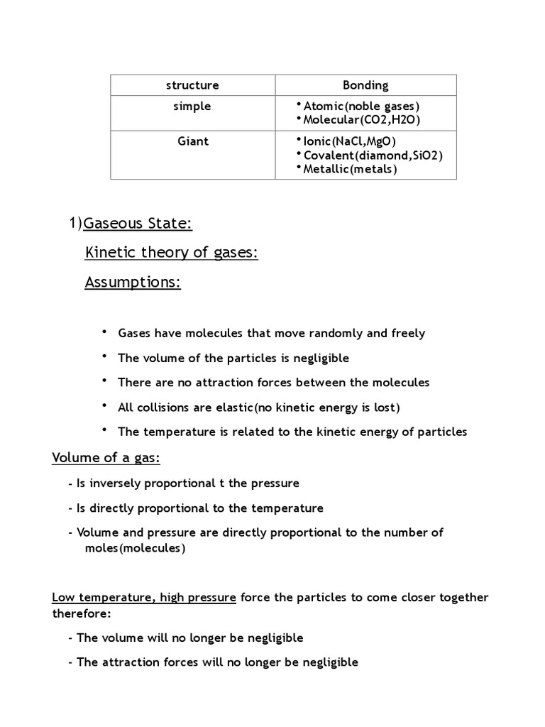 1) Gaseous State: Kinetic Theory of Gases: Assumptions:: Volume of A ...