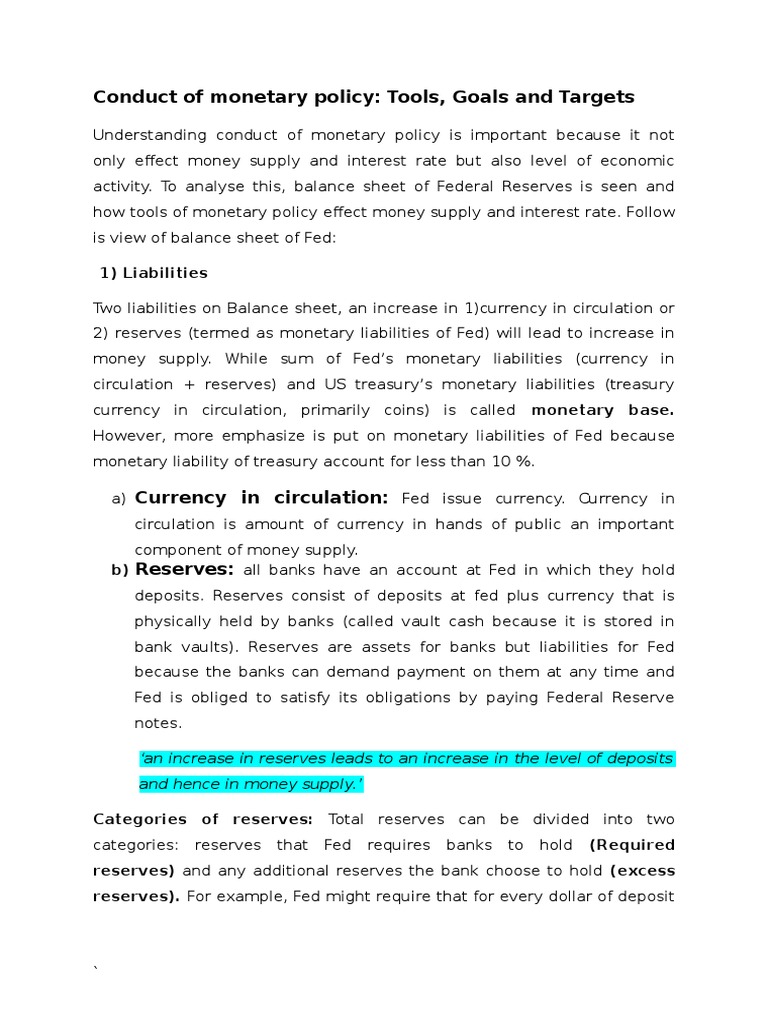 Monetary Policy: Tools and Goals Explained | PDF | Federal Reserve ...
