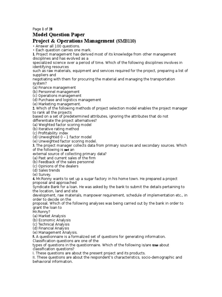 Project & Operations Management Exam | PDF | Inventory | Operations ...