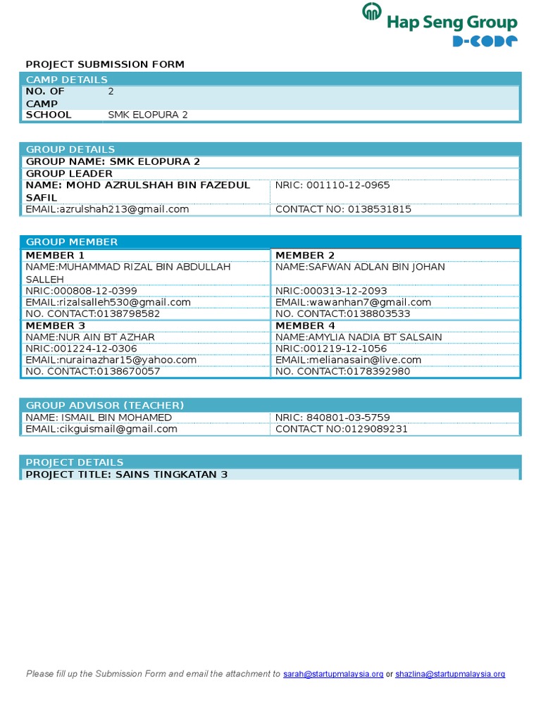 Camp Details: Project Submission Form No. of Camp School | PDF