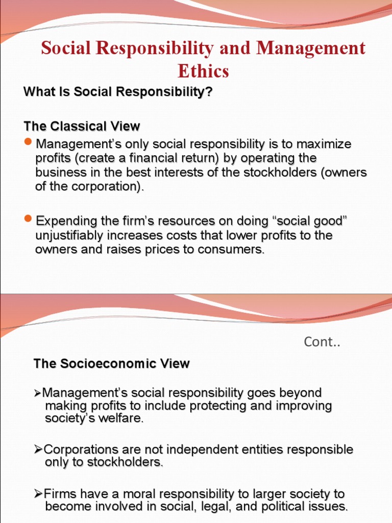 Social Responsibility and Management Ethics | PDF | Corporate Social ...