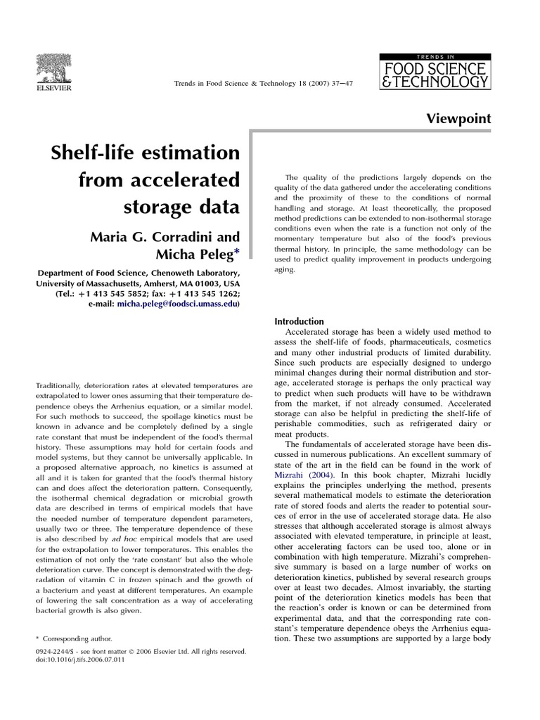 Shelf Life Estimation From Accelerated Storage Data PDF Chemical