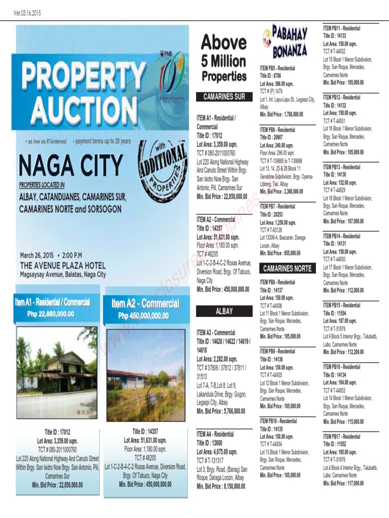 PNB Foreclosed Properties in Bicol Naga City Auction Flyer Ver.03.16.