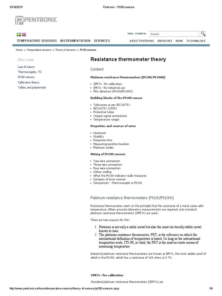Understanding Pentronic Pt100 Sensors | PDF | Resistor | Sensor