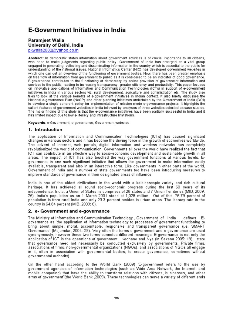 E-Governance Initiatives in India | PDF | E Government | Websites