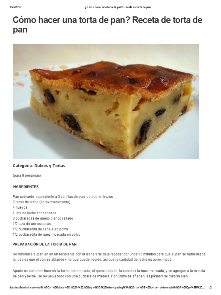 Receta de Torta de Pan | PDF | Panes | Preparación de comida y bebida