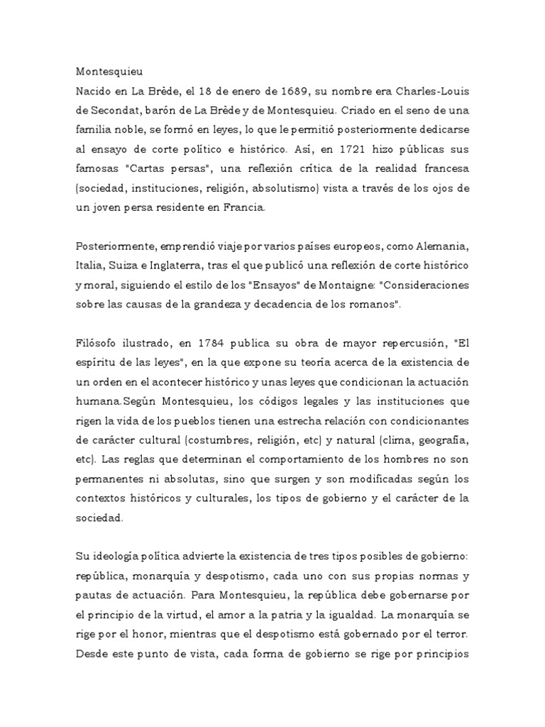 Montesquieu PDF Montesquieu Formas de gobierno