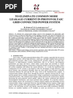 TO Eliminate Common Mode Leakage Current IN Photovoltaic Grid Connected Power System