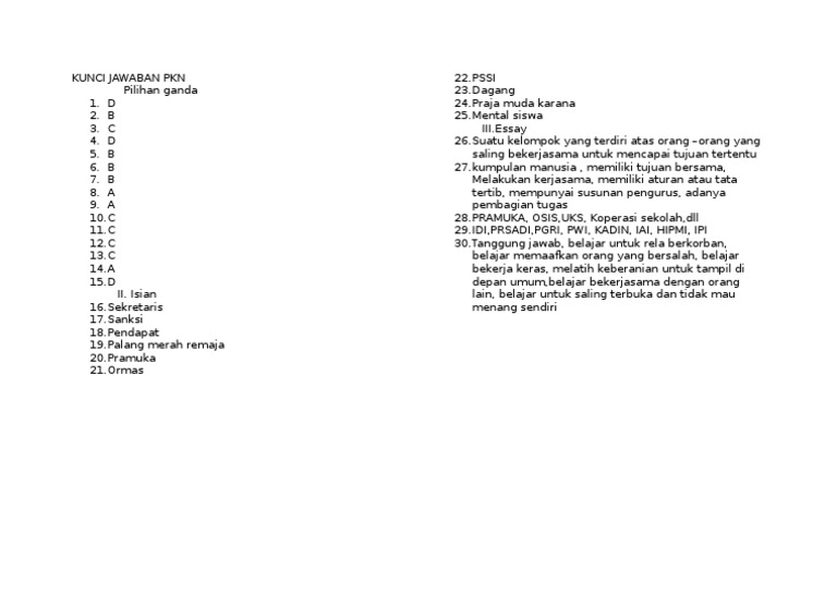 Kunci Jawaban Pkn Smk - 14+ Kunci Jawaban Pkn Smk Terupdate