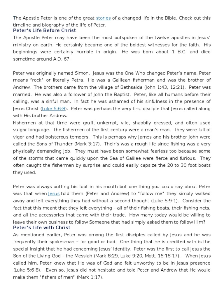 Character Study of Apostle Peter | PDF | Saint Peter | Acts Of The Apostles