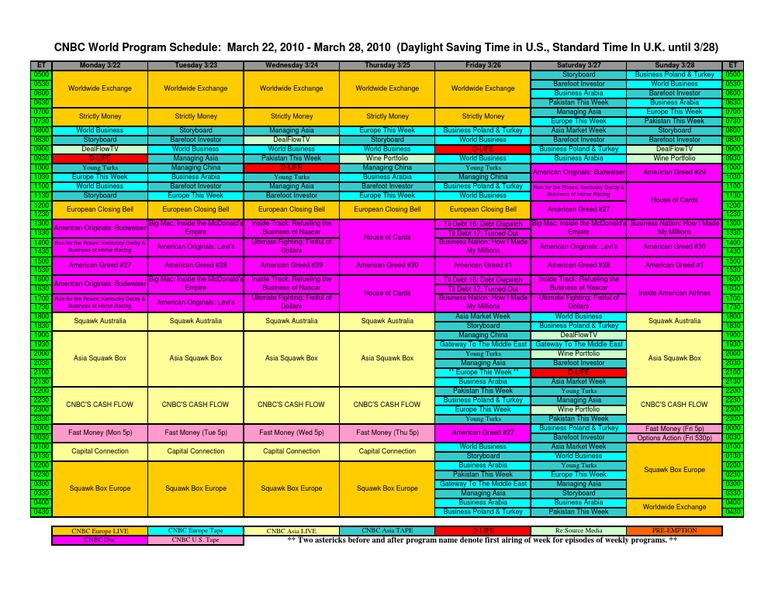 CNBC World Program Schedule March 2010 | PDF | Cnbc | Business