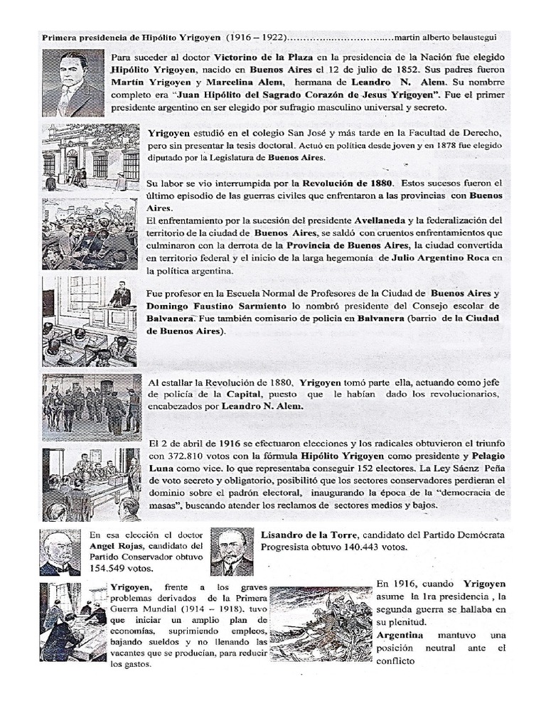 Primera Presidencia De Hipólito Yrigoyen Pdf