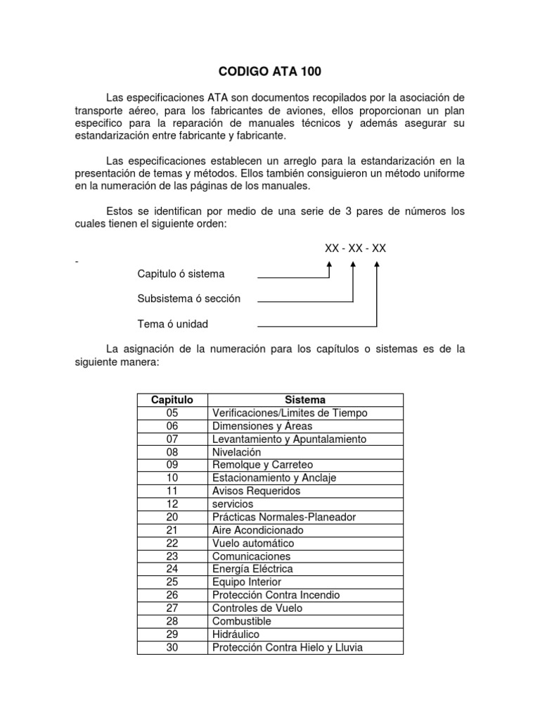 Especificaciones ATA 100 para Aviones | PDF